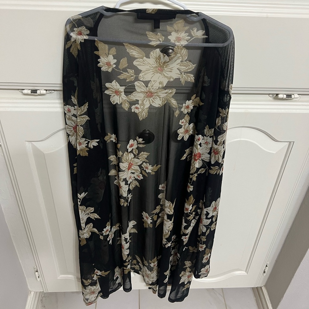 Alice Blue Floral Black Sheer Kimono